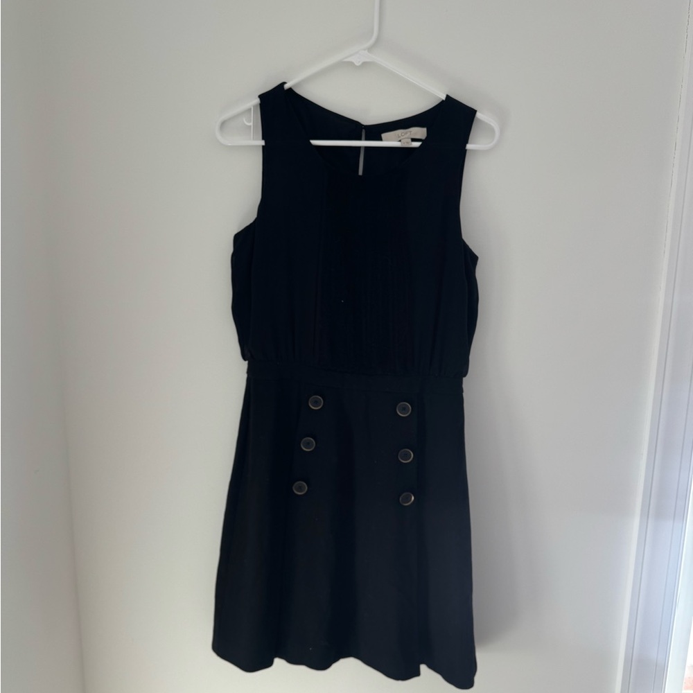 LOFT Black Sleeveless Mini Dress with Button Details